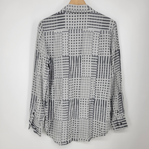 Equipment Femme silk button down shirt blouse top grey modern print geometric - Picture 3 of 8
